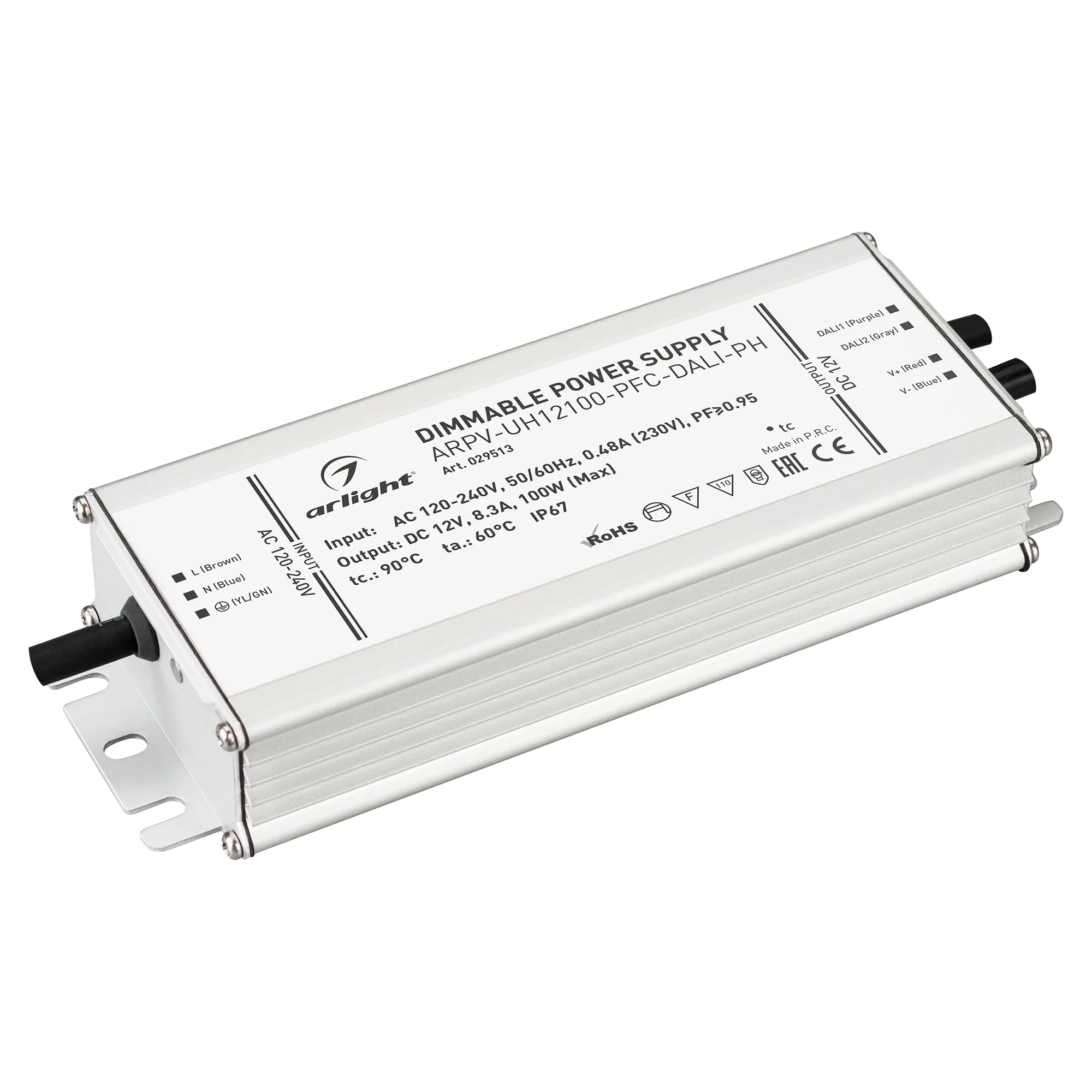 Блок питания ARPV-UH12100-PFC-DALI-PH (12V, 8.3A, 100W) (Arlight, IP67 Металл, 7 лет) - изображение товара